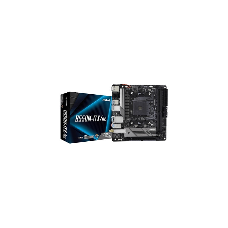 ASRock B550M-ITX/ac AMD AM4 Socket Motherboard  Mini-ITX  2x DDR4 Slots  1x M.2 Socket  GbE LAN  Wi-Fi 5  1x DisplayPort / 1x HD