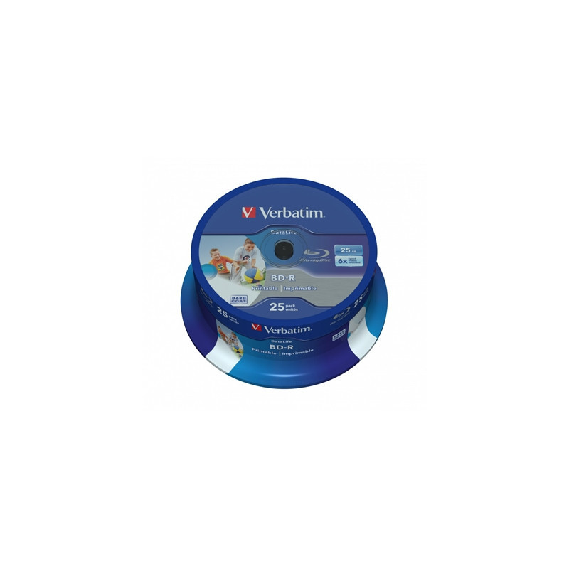 Verbatim BD-R SL Datalife 25GB 6X 25 Pack Spindle Wide Printable NO ID