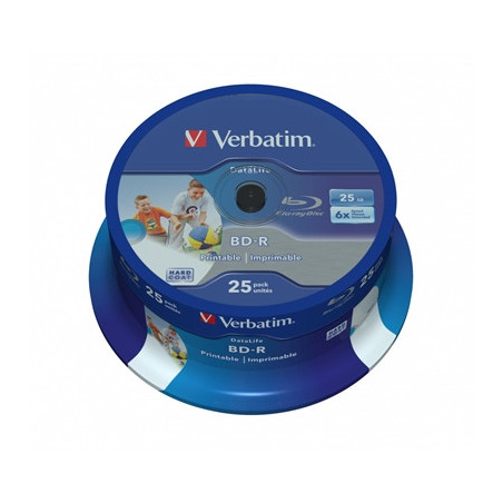 Verbatim BD-R SL Datalife 25GB 6X 25 Pack Spindle Wide Printable NO ID