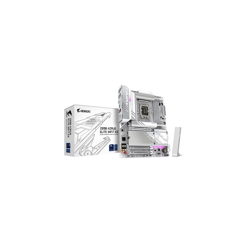 Gigabyte Z890 AORUS ELITE WIFI7 ICE Intel 1851 Socket Motherboard  ATX  4x DDR5 Slots  4x M.2 Sockets  Fitted I/O Shield  2.5GbE