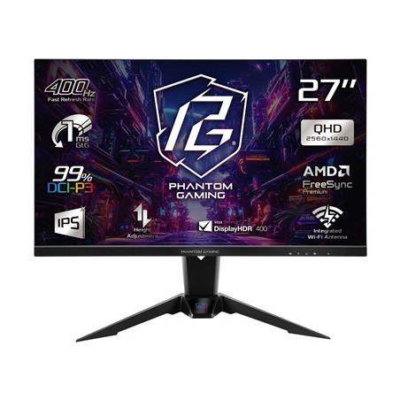 ASRock Phantom Gaming PG27QFW2A 27 Inch QHD (2560 x 1440) IPS Gaming Monitor  400Hz 1ms (MPRT) Response Time  2 x HDMI 2.0  1 x 