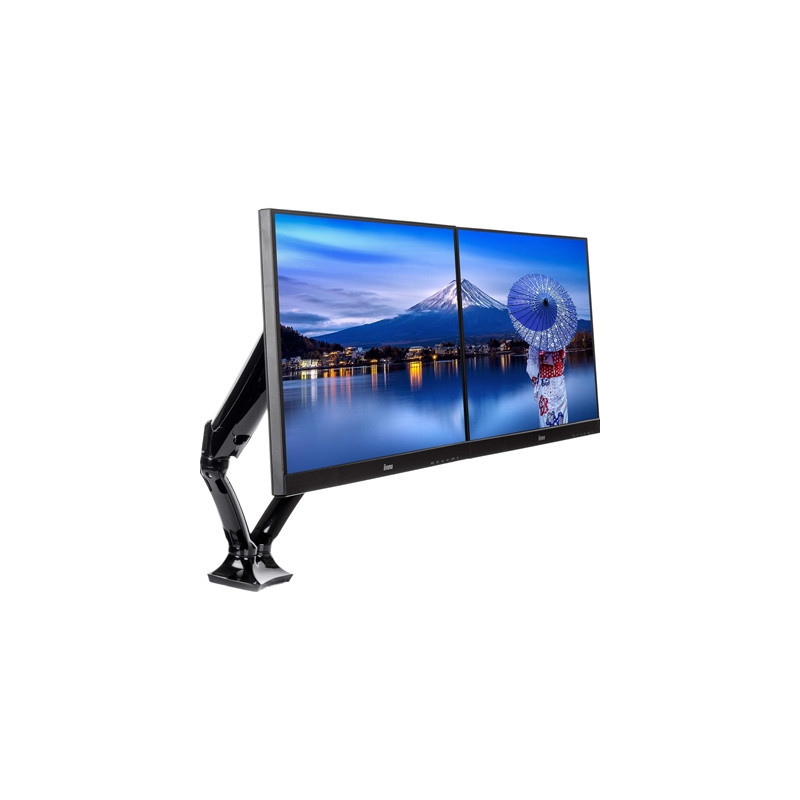 iiyama DS3002C-B1 Dual Gas Spring Monitor Arm  Desk Mount  Fits 2 x 27 Inch Flat Screens  Tilt  Swivel  Height  Rotation