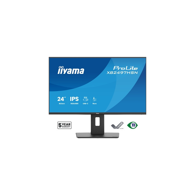 iiyama XB2497HSN-B1 24“ IPS LCD USB-C Dock Display with 65W Charging  4ms (1ms MPRT  Full HD 1920x1080  350 cd/m2 Brightness  RJ