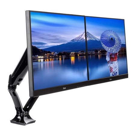 iiyama DS3002C-B1 Dual Gas Spring Monitor Arm  Desk Mount  Fits 2 x 27 Inch Flat Screens  Tilt  Swivel  Height  Rotation
