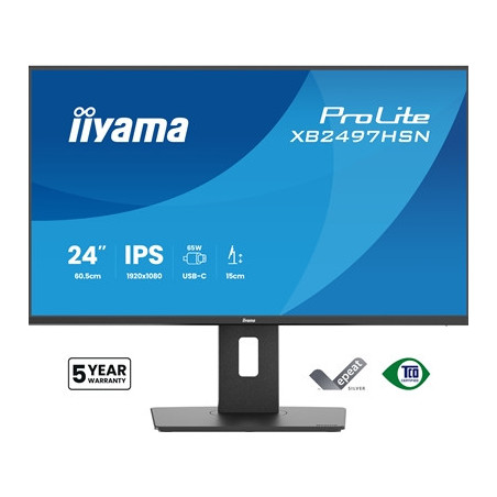 iiyama XB2497HSN-B1 24“ IPS LCD USB-C Dock Display with 65W Charging  4ms (1ms MPRT  Full HD 1920x1080  350 cd/m2 Brightness  RJ