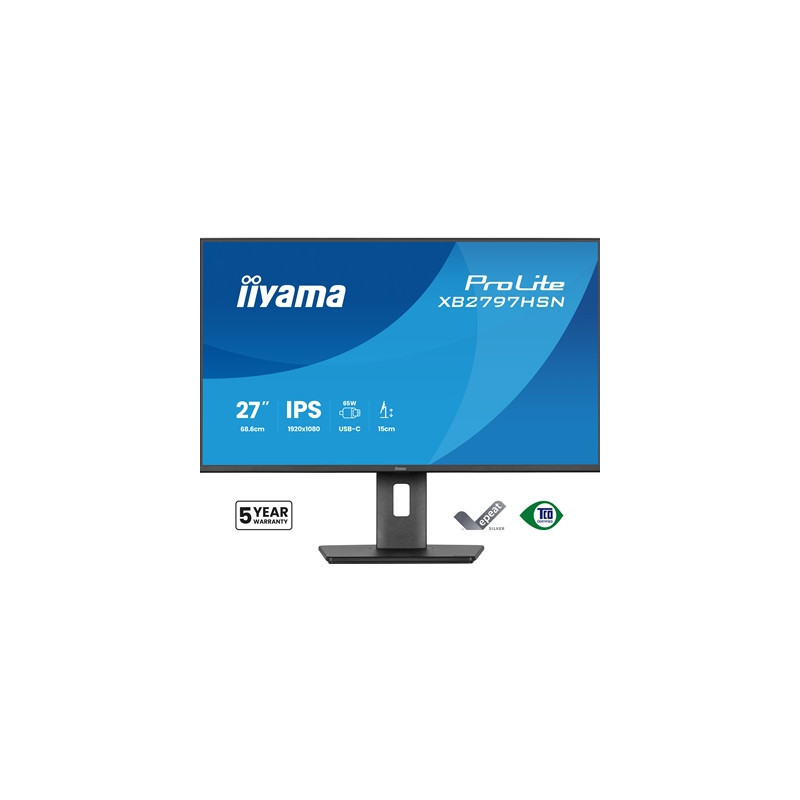 iiyama PROLITE XB2797HSN-B1 27 inch IPS Monitor  Full HD  1ms  HDMI  DisplayPort  Freesync  100Hz  Speakers  Black  Internal PSU