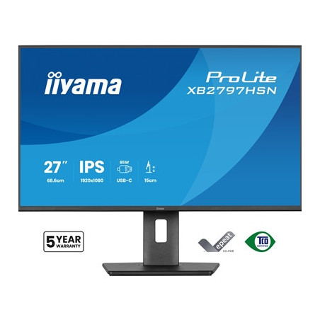 iiyama PROLITE XB2797HSN-B1 27 inch IPS Monitor  Full HD  1ms  HDMI  DisplayPort  Freesync  100Hz  Speakers  Black  Internal PSU