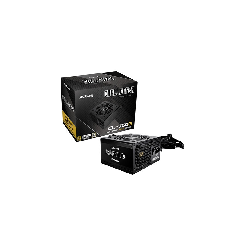 ASRock CL-750G 750W ATX Power Supply Unit  80 PLUS GOLD Certified  120mm Golf-Blade Fan  High Efficiency PSU