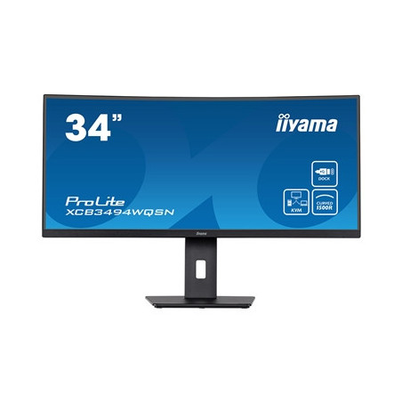 iiyama Prolite XCB3494WQSN-B5 34 inch Curved Monitor  USB-C Dock  RJ45 (LAN)  KVM Switch  UWQHD  0.4ms  HDMI  DisplayPort  USB-H
