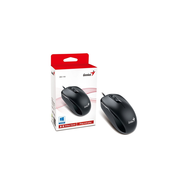 Genius DX-110 Wired USB Plug and Play Mouse  1000 DPI Optical Tracking  3 Button with Scroll Wheel  Ambidextrous Design with 1.5