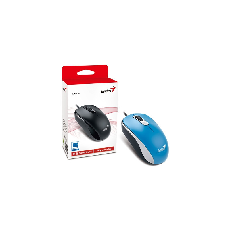 Genius DX-110 Wired USB Plug and Play Mouse  1000 DPI Optical Tracking  3 Button with Scroll Wheel  Ambidextrous Design with 1.5