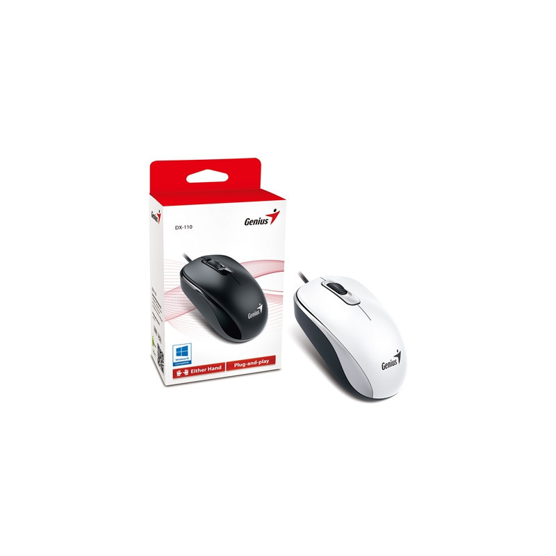 Genius DX-110 Wired USB Plug and Play Mouse  1000 DPI Optical Tracking  3 Button with Scroll Wheel  Ambidextrous Design with 1.5