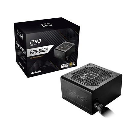 ASRock PRO-650G 650W ATX Power Supply Unit  80 Plus Gold Certified  120mm Silent Cooling Fan  High Efficiency PSU