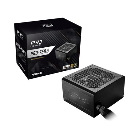 ASRock PRO-750G 750W ATX Power Supply Unit  80 Plus Gold Certified  120mm Silent Cooling Fan  High Efficiency PSU