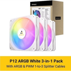 Antec P12 ARGB PWM 120mm Fan 3 Pack - 4-Pin  White  High-Airflow Cooling  9-Blade Design with Anti-Vibration Pads
