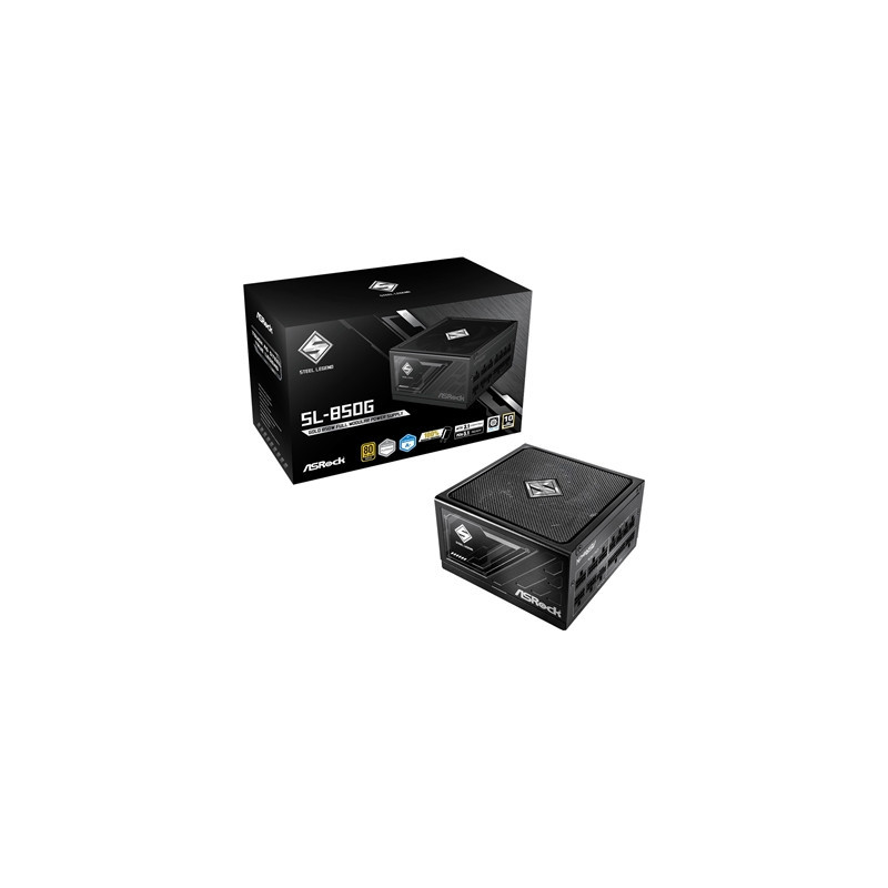 ASRock Steel Legend SL-850G 850W ATX Power Supply Unit  80 Plus Gold Certified  120mm Silent Cooling Fan  High Efficiency PSU