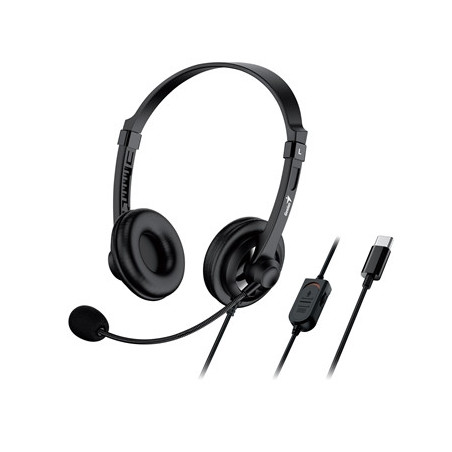 Genius HS-230U Headset with Mic  USB-C Connection  Plug and Play  Adjustable Headband and microphone with In-line Volume Control