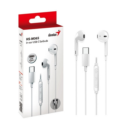 Genius HS-M365W USB-C In-Ear Wired Earbuds with In Line Microphone and Volume Controls White
