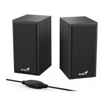 Genius SP-HF180 6W Wooden Desktop USB 2.0 Stereo Speakers with 3.5mm Audio Jack & Volume Control  Black