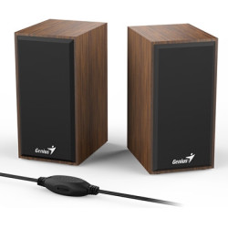 Genius SP-HF180 6W Wooden Desktop USB 2.0 Stereo Speakers with 3.5mm Audio Jack & Volume Control  Natural Wood