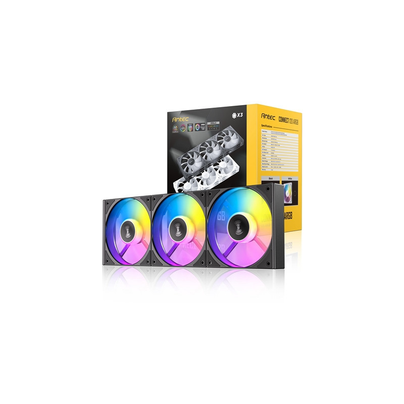 Antec Connect 120 ARGB 3-Pack 120mm PWM Fans with Daisy Chain Design and Vibration-Absorbing Pads