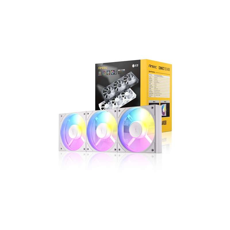 Antec Connect 120 White ARGB 3-Pack 120mm PWM Fans with Daisy Chain Design and Vibration-Absorbing Pads