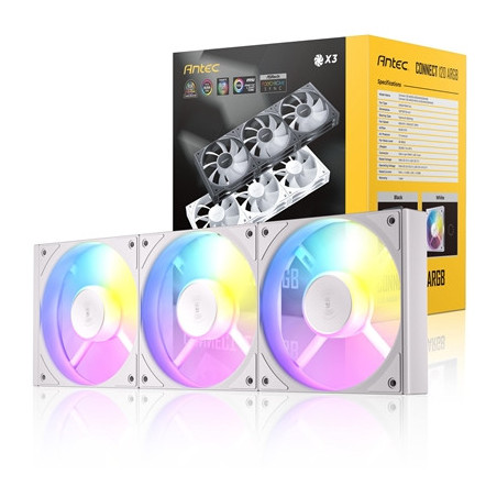 Antec Connect 120 White ARGB 3-Pack 120mm PWM Fans with Daisy Chain Design and Vibration-Absorbing Pads