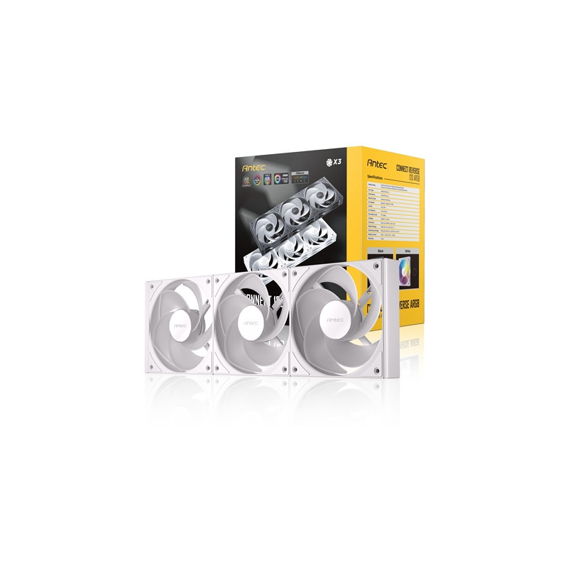 Antec Connect 120 ARGB White Reverse 3-Pack 120mm PWM Fans with Daisy Chain Design and Vibration-Absorbing Pads