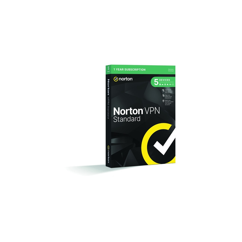 Norton VPN 5 Device 1-year Subscription  Includes Change Location  Content Access  Auto Connect and Ad Tracker Blocking  PC/Mac/