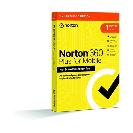 Norton 360 Plus Mobile 1 Device 1-year Subscription  Includes Secure VPN  Password Manager  Dark Web Monitoring and AI-Powered S