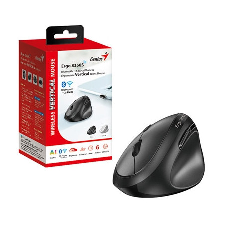 Genius Ergo 8350S Wireless Ergonomic Vertical Mouse  Blutooth & 2.4 GHz  Adjustable DPI levels up to 2400 DPI  5 Button with Scr