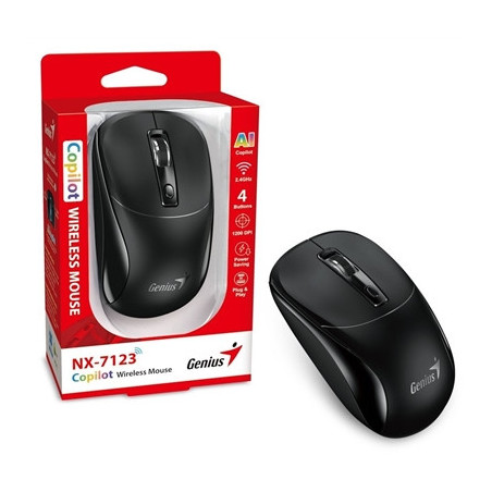 Genius NX-7123 Copilot AI Wireless Mouse  2.4 GHz with USB Receiver  1200 DPI  4 Button with Scroll Wheel  Ambidextrous Design  