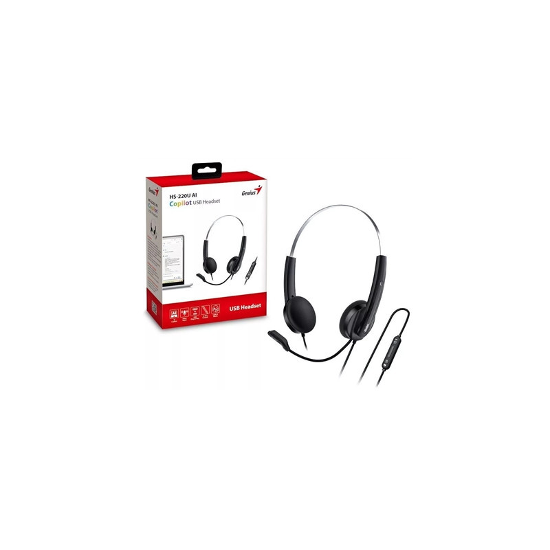 Genius HS-220U-C Copilot AI Ultra Lightweight Headset with Mic  USB-C Connection  Plug and Play  Adjustable Headband and microph