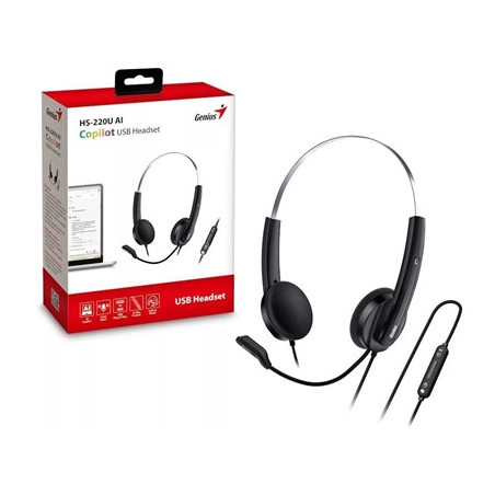 Genius HS-220U-C Copilot AI Ultra Lightweight Headset with Mic  USB-C Connection  Plug and Play  Adjustable Headband and microph