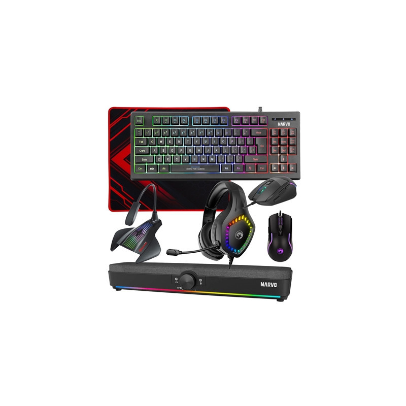 Marvo Scorpion 6-Product Gaming & Streaming Bundle featuring Gaming Keyboard  Programmable USB Mouse  Non-Slip Mousepad  PC & Co