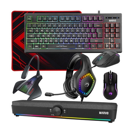 Marvo Scorpion 6-Product Gaming & Streaming Bundle featuring Gaming Keyboard  Programmable USB Mouse  Non-Slip Mousepad  PC & Co