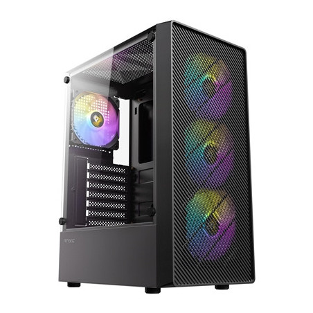 Antec AX26 RGB Elite Mid-Tower Gaming PC Case - Pre-Installed 4 x 120mm Fixed-RGB Fans  Tempered Glass Side Panel  High-Airflow 