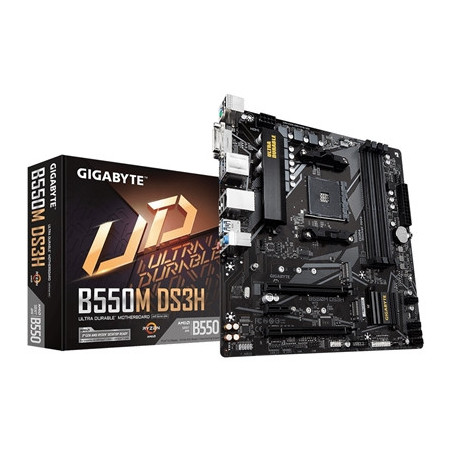 Gigabyte B550M DS3H Ultra Durable AMD AM4 Socket Motherboard  Micro-ATX  4x DDR4 Slots  2x M.2 Sockets  GbE LAN  1x DVI-D / 1x D