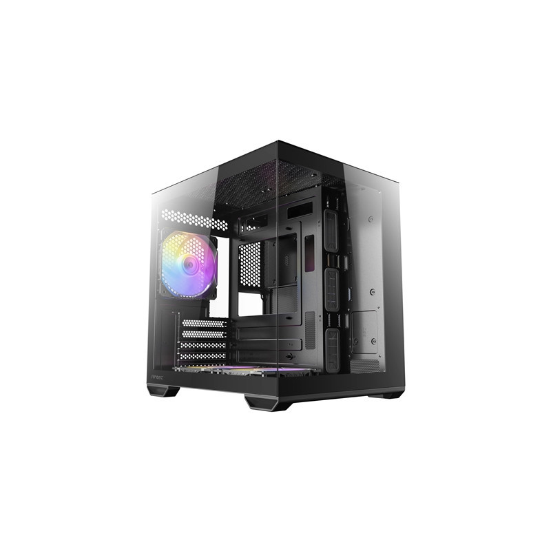 Antec CX60M ARGB Mini Tower Micro ATX Gaming Case  Black  Tempered Glass Panels  Dual Chamber Design  Vertical Cooling  Pre-Inst