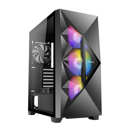 ANTEC DF800 FLUX Case  Gaming  Black  Mid Tower  2 x USB 3.0  Tempered Glass Side Window Panel  Geometrical Mesh Design & Mirror