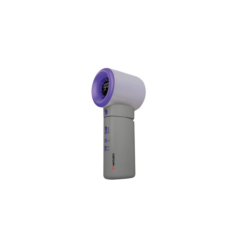 Verbatim Cool 'n' Go Aqua Breeze Handheld Fan  Portable Cooling with Refreshing Mist Spray - Grey/Purple