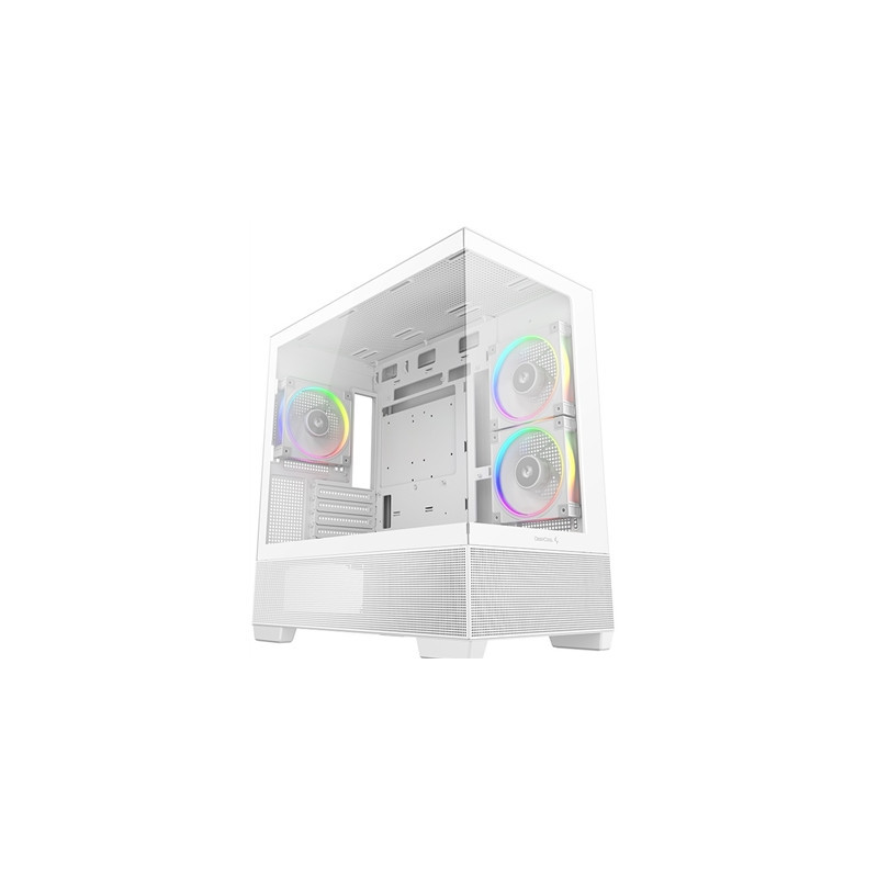 DeepCool CG380 3F Micro-ATX Gaming Case White  Panoramic Tempered Glass Side Panel  Mesh Airflow Front  3 Pre-Installed ARGB Fan