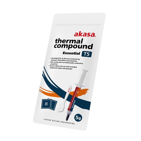 AKASA AK-T505-5G T5 Essential Thermal Compound Syringe  5g  Grey  Low Thermal Resistance  Non-Curing  Non-Electrically Conductiv