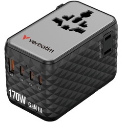 Verbatim Charge 'n' Travel 170W Universal Travel Adapter Black  Charge Up To 6 Devices AT Once