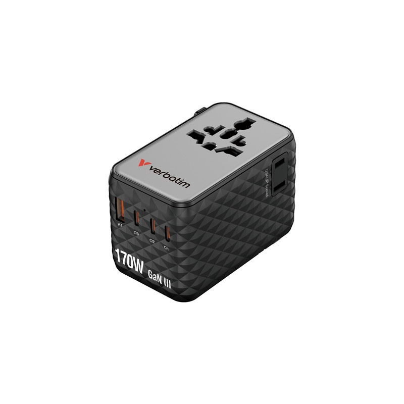 Verbatim Charge 'n' Travel 170W Universal Travel Adapter Black  Charge Up To 6 Devices AT Once