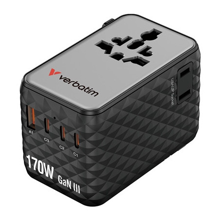 Verbatim Charge 'n' Travel 170W Universal Travel Adapter Black  Charge Up To 6 Devices AT Once