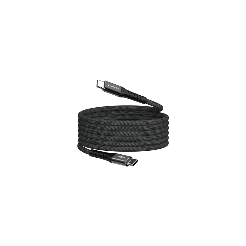 Verbatim Sync & Charge USB-C to USB-C 60W Magnetic Cable 120cm Black  Supports PD 3.0 and QC 3.0