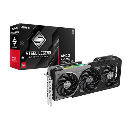 ASRock AMD Radeon RX 9070 XT Steel Legend Dark 16GB GDDR6 Graphics Card  4096 Streams  2970MHz Boost Clock  Triple Fan  3x Displ