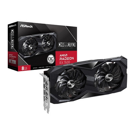 ASRock AMD Radeon RX 7600 Challenger 8GB OC Graphics Card  8GB GDDR6  2048 Streams  2695 MHz Boost Clock  Dual Fan  3x DisplayPo