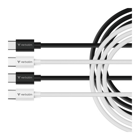 Verbatim Essentials Sync & Charge USB-C to C Cables (2 pack) Black & White  1m  60W PD  480Mbps  USB Power Delivery 3.0 Supports